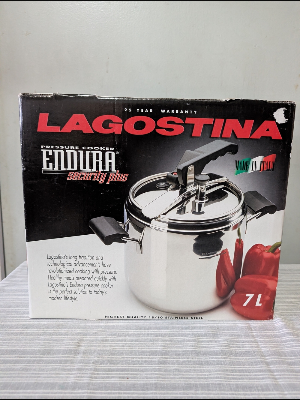 Lagostina Endura Security Plus Pressure Cooker 7L 18/10 Stainless Steel NIB